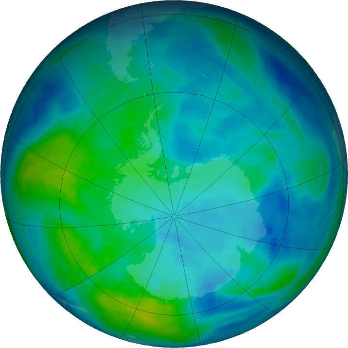 Antarctic ozone map for 09 May 2021